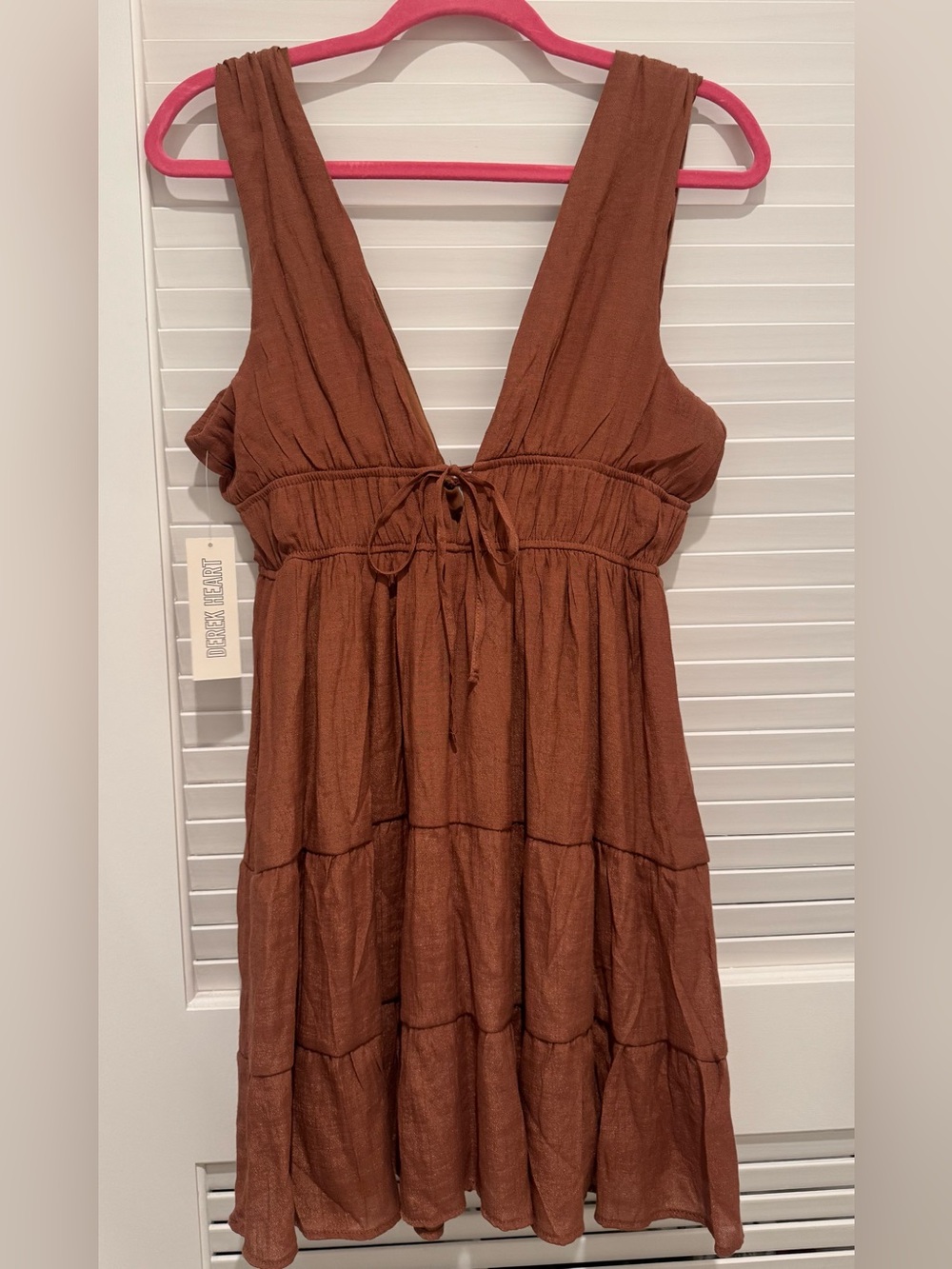 Derek Heart Rust Brown Sleeveless Tiered Tie-Front Tunic